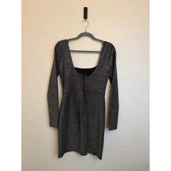 Altar'd State Silver Sparkle Mini Dress Small Metallic Lurex Wrap Evening Sexy - Picture 2 of 11